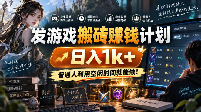 首发游戏搬砖賺钱计划，日入1k+，普通人利用空闲时间就能做！【揭秘】