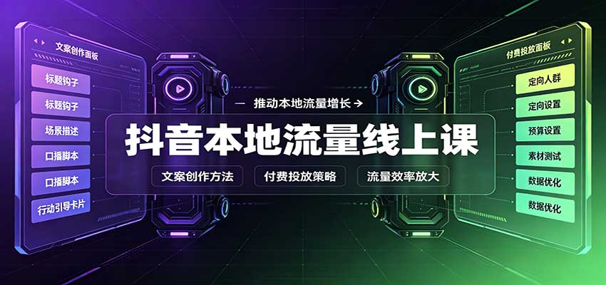 抖音本地流量线上课:账号搭建拍摄剪辑,文案创作与付费投放教学