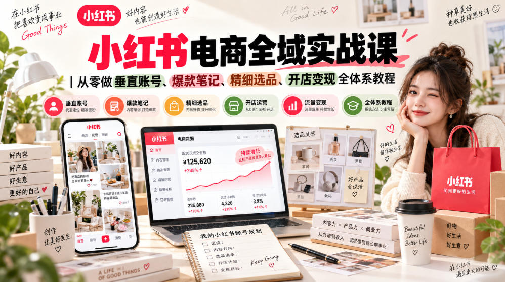 小红书电商全域实战课｜从零做垂直账号、爆款笔记、精细选品、开店变现全体系教程