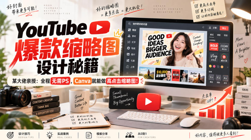 YouTube爆款缩略图设计秘籍，某油管大佬（610万订阅者）亲授，全程无需PS，Canva就能做高点击缩略图！【原创双语字幕】