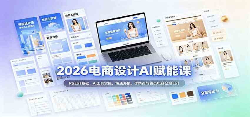 2026电商设计AI赋能课：PS设计基础，AI工具实操，精通海报、详情页与首页电商全案设计