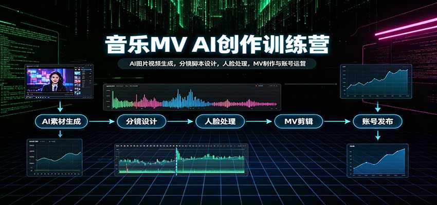音乐MV AI创作训练营：AI图片视频生成，分镜脚本设计，人脸处理，MV制作与账号运营