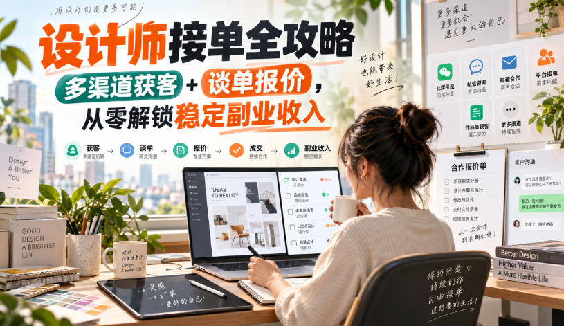 设计师接单全攻略-无水印，多渠道获客+谈单报价，从零解锁稳定副业收入