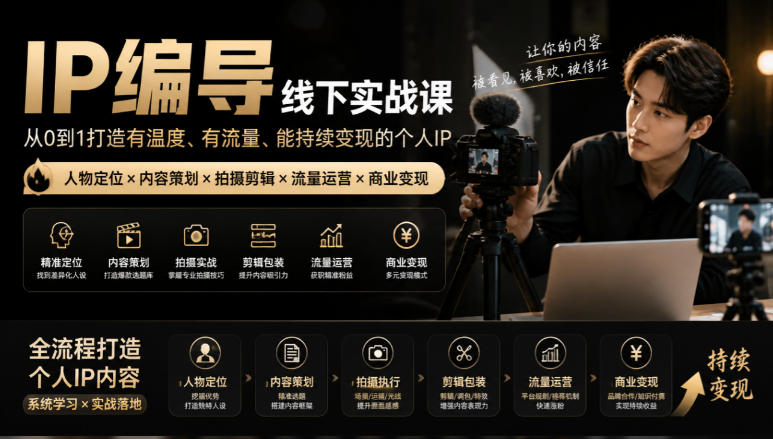 【无水印】IP编导线下实战课,从人物定位到短视频拍摄剪辑,全流程打造有温度、有流量、能持续变现的个人IP内容