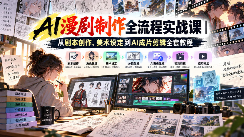 AI漫剧制作全流程实战课｜从剧本创作、美术设定到AI成片剪辑全套教程​