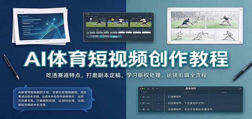 AI体育短视频创作教程:吃透赛道特点,打磨剧本定稿,学习版权处理,运镜剪辑全流程
