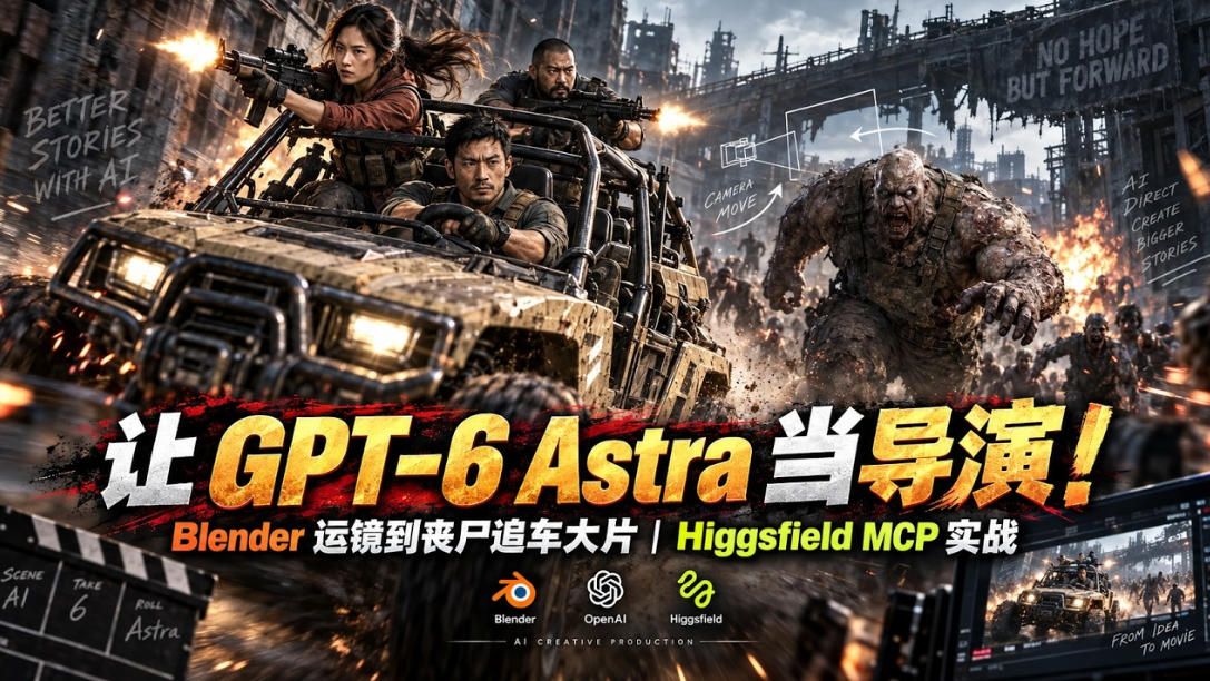 让GPT-6 Astra当导演！Blender运镜到丧尸追车大片｜Higgsfield MCP实战