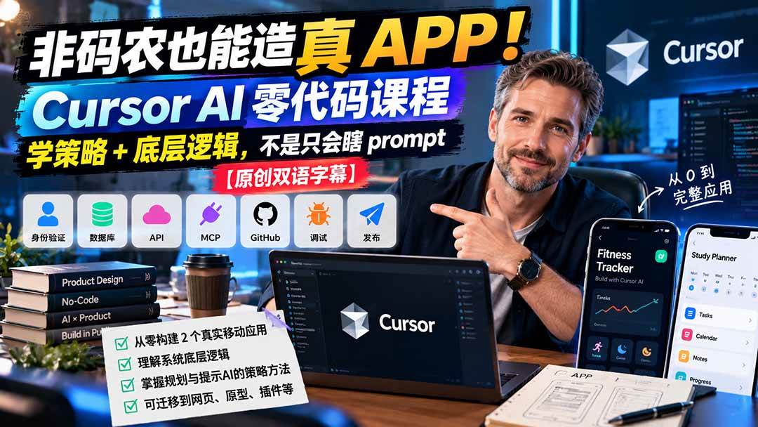 （20810期）非码农也能造真 APP！Cursor AI 零代码课程：学策略 + 底层逻辑，不是只会瞎 prompt【原创双语字幕】