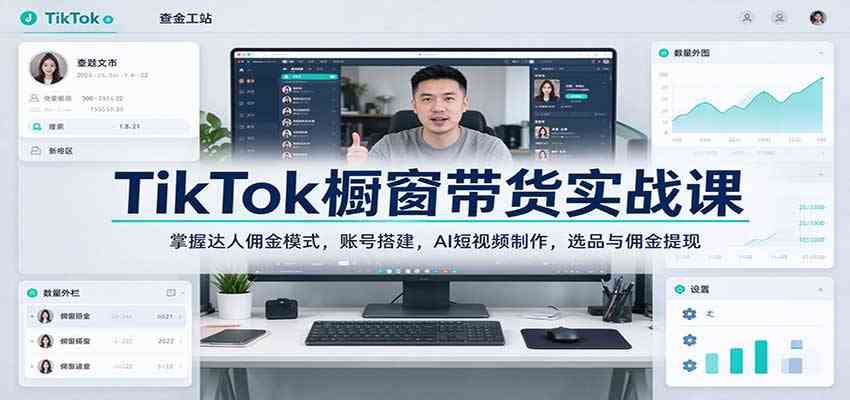 TikTok橱窗带货实战课：掌握达人佣金模式，账号搭建，AI短视频制作，选品与佣金提现