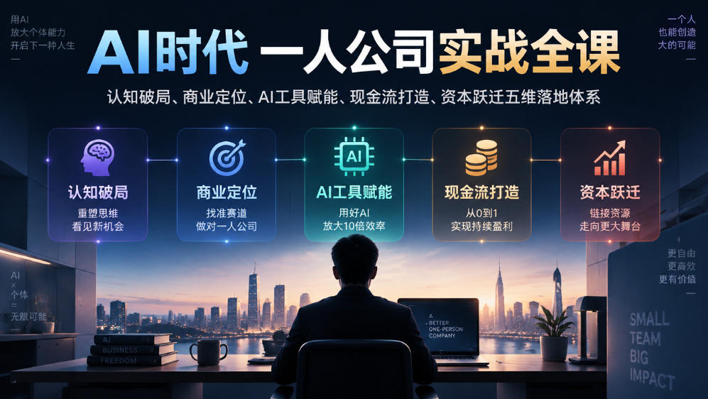 AI时代一人公司实战全课｜认知破局、商业定位、AI工具赋能、现金流打造、资本跃迁五维落地体系