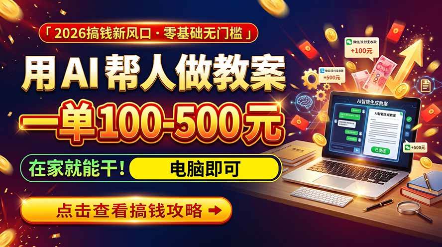 （20859期）AI教育爆火，用AI做单，一单一结，月搞2W+，附免费派单资源+免费工具！