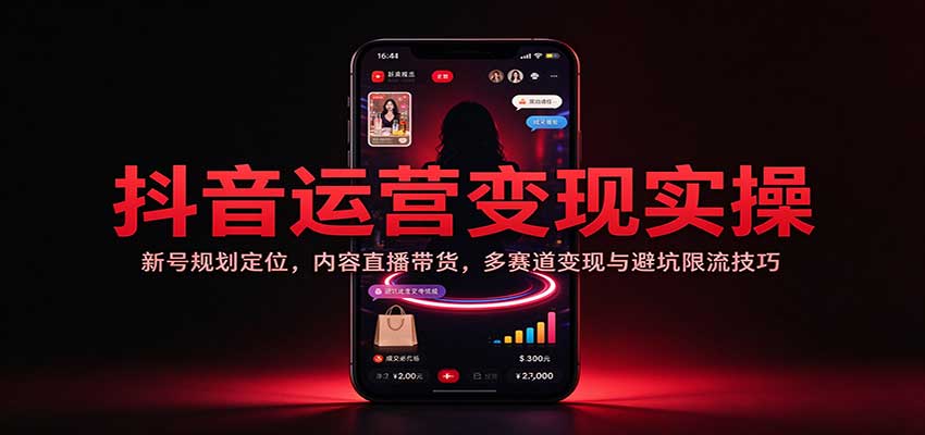 抖音运营变现实操：新号规划定位，内容直播带货，多赛道变现与避坑限流技巧