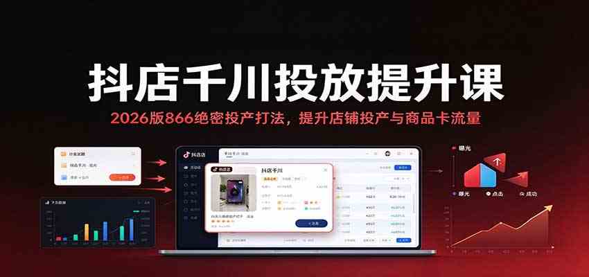 抖店千川投放提升课:2026版866绝密投产打法,提升店铺投产与商品卡流量