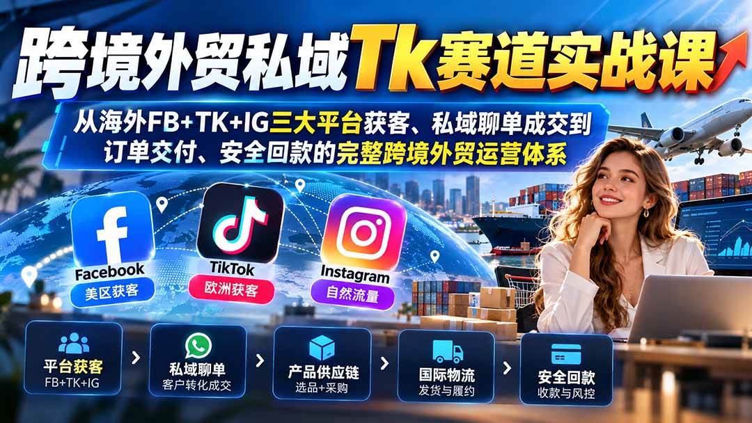 （20894期）跨境外贸私域Tk赛道实战课：从海外FB+TK+IG三大平台获客、私域聊单成交到订单交付、安全回款的完整跨境外贸运营体系