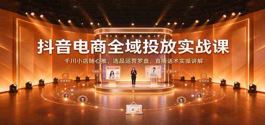抖音电商全域投放实战课:千川小店随心推,选品运营罗盘,直播话术实操讲解