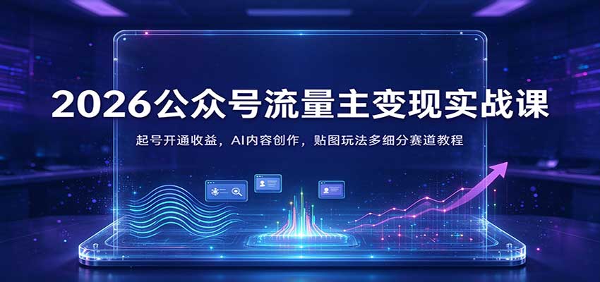 2026公众号流量主变现实战课：起号开通收益，AI内容创作，贴图玩法多细分赛道教程