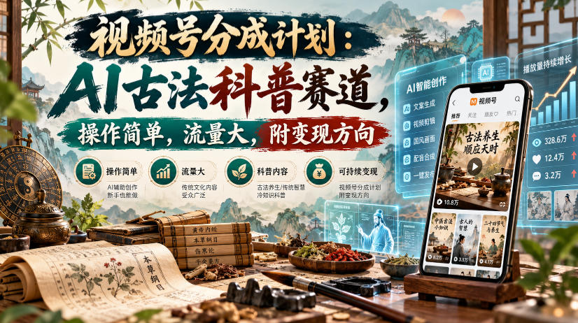 视频号分成计划:AI古法科普赛道,操作简单,流量大,附变现方向