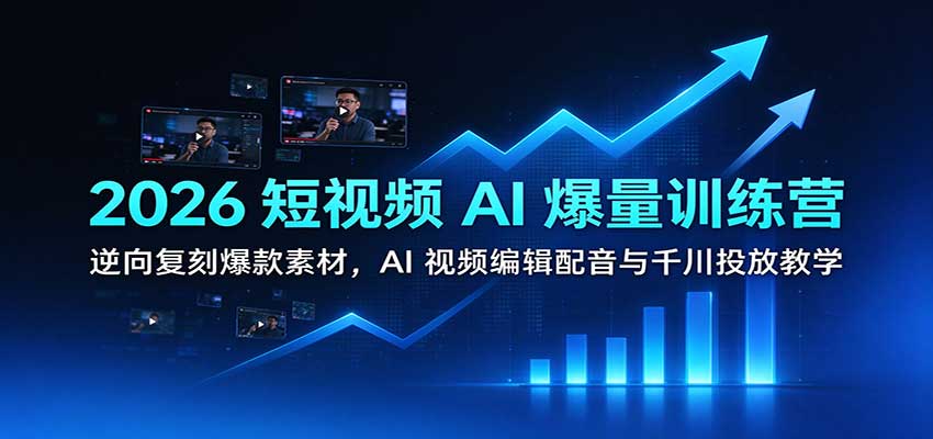 2026短视频AI爆量训练营：逆向复刻爆款素材，AI视频编辑配音与千川投放教学