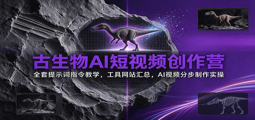 古生物AI短视频创作营:全套提示词指令教学,工具网站汇总,AI视频分步制作实操