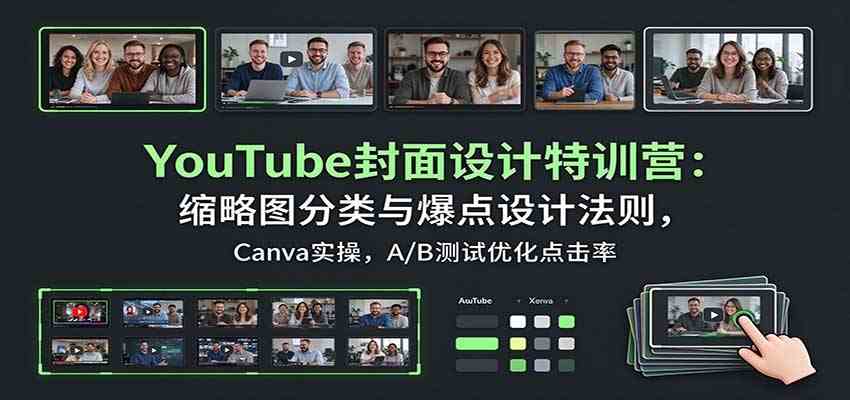 YouTube封面设计特训营：缩略图分类与爆点设计法则，Canva实操，A/B测试优化点击率