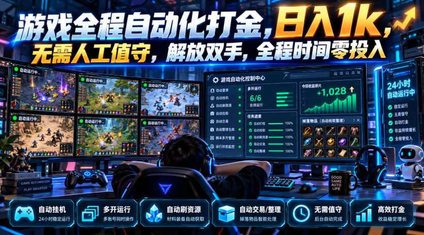 游戏全程自动化打金,日入1k,无需人工值守,解放双手,全程时间零投入【揭秘】
