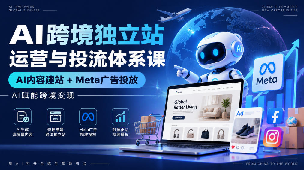 AI跨境独立站运营与投流体系课|AI内容建站+Meta广告投放,AI赋能跨境变现
