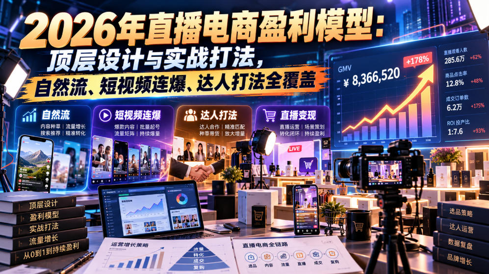 2026年直播电商盈利模型：顶层设计与实战打法，自然流、短视频连爆、达人打法全覆盖