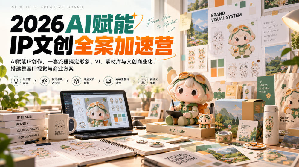2026AI赋能ip文创全案加速营,AI赋能IP创作,一套流程搞定形象、VI、素材库与文创商业化,搭建整套IP视觉与商业方案