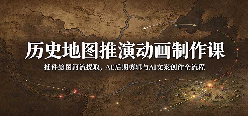 历史地图推演动画制作课：插件绘图河流提取，AE后期剪辑与AI文案创作全流程