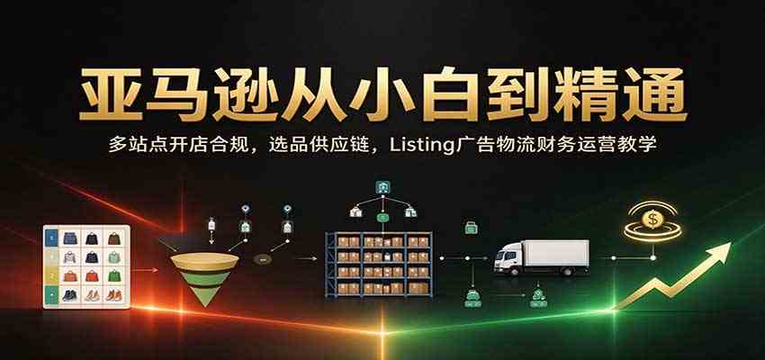 亚马逊从小白到精通：多站点开店合规，选品供应链，Listing广告物流财务运营教学