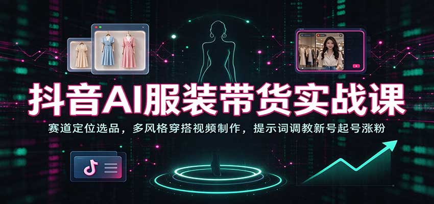 抖音AI服装带货实战课：赛道定位选品，多风格穿搭视频制作，提示词调教新号起号涨粉